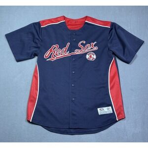 Boston Red Sox True Fan MLB Baseball Jersey Mens L Navy Red Embroidered